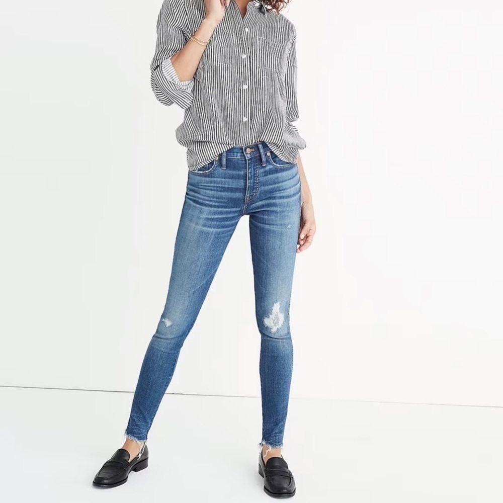 Madewell 9” High Rise Skinny Stretch Denim Distressed Jean Allegra Wash 26